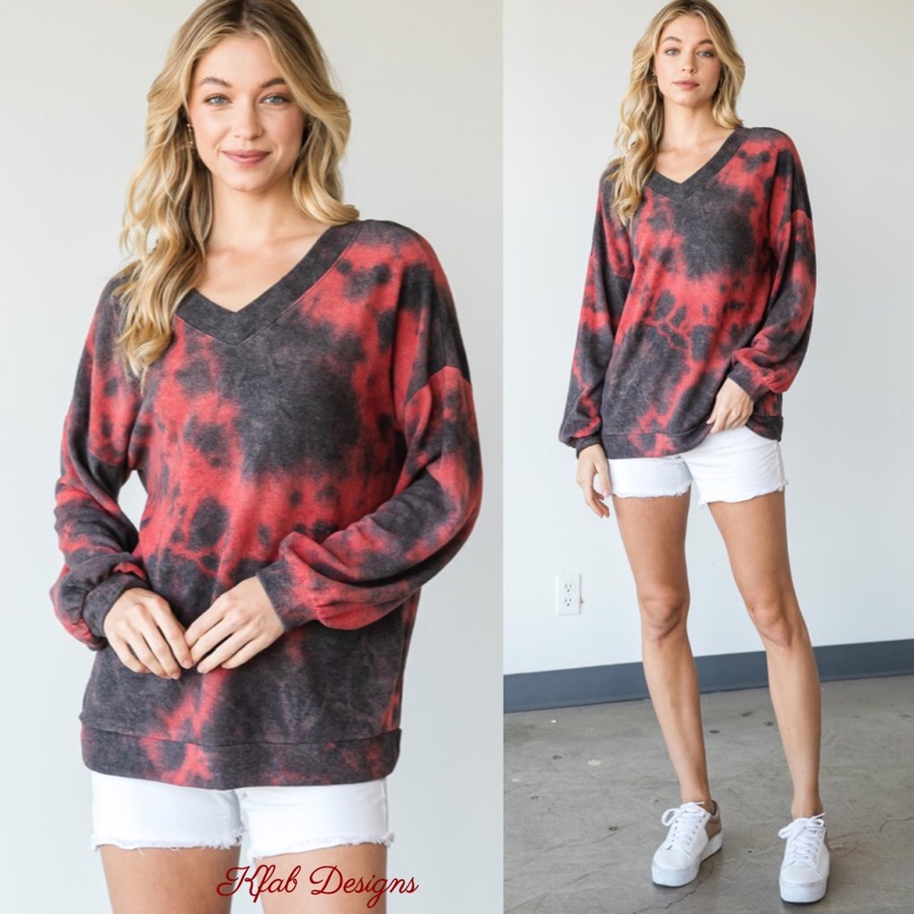 ❤️LAST ONE!! V Neck Puff Sleeve Super Soft Tie Dye Top! - Picture 2 of 7